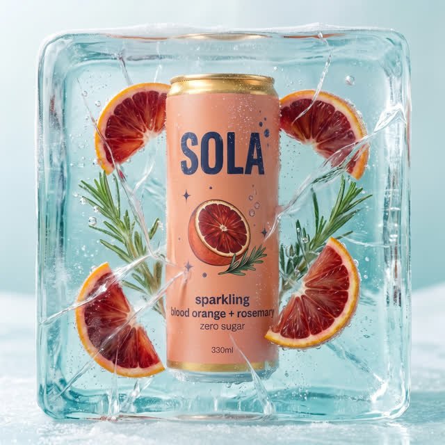 Frozen Fresh: blood orange + rosemary can inside a block of ice