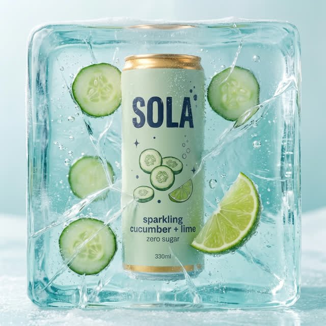Frozen Fresh: cucumber + lime can inside a block of ice