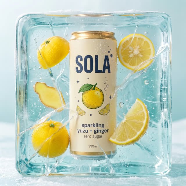 Frozen Fresh: yuzu + ginger can inside a block of ice