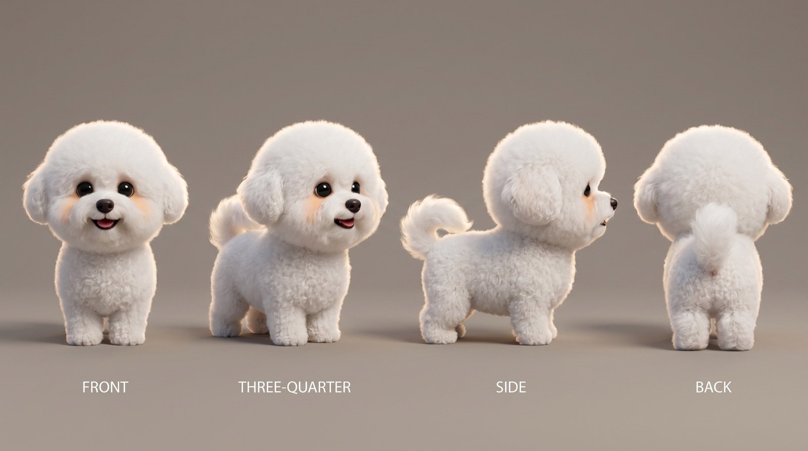 Mochi character sheet — the companion dog, multiple poses