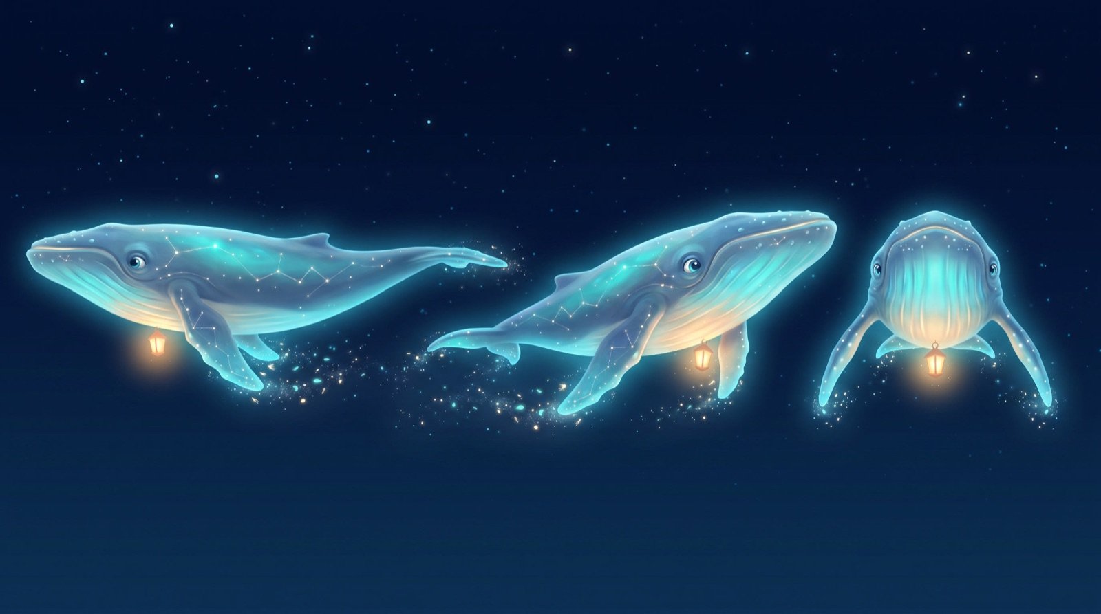 Whale design sheet — scale and glow reference
