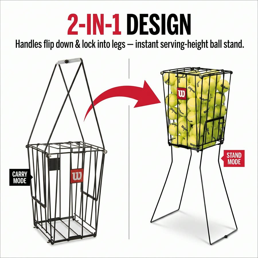 Storefront static: 2-IN-1 DESIGN — carry mode converting to stand mode with a red arrow