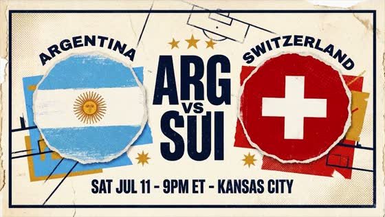 Video frame: match end card — ARG vs SUI, Sat Jul 11, Kansas City